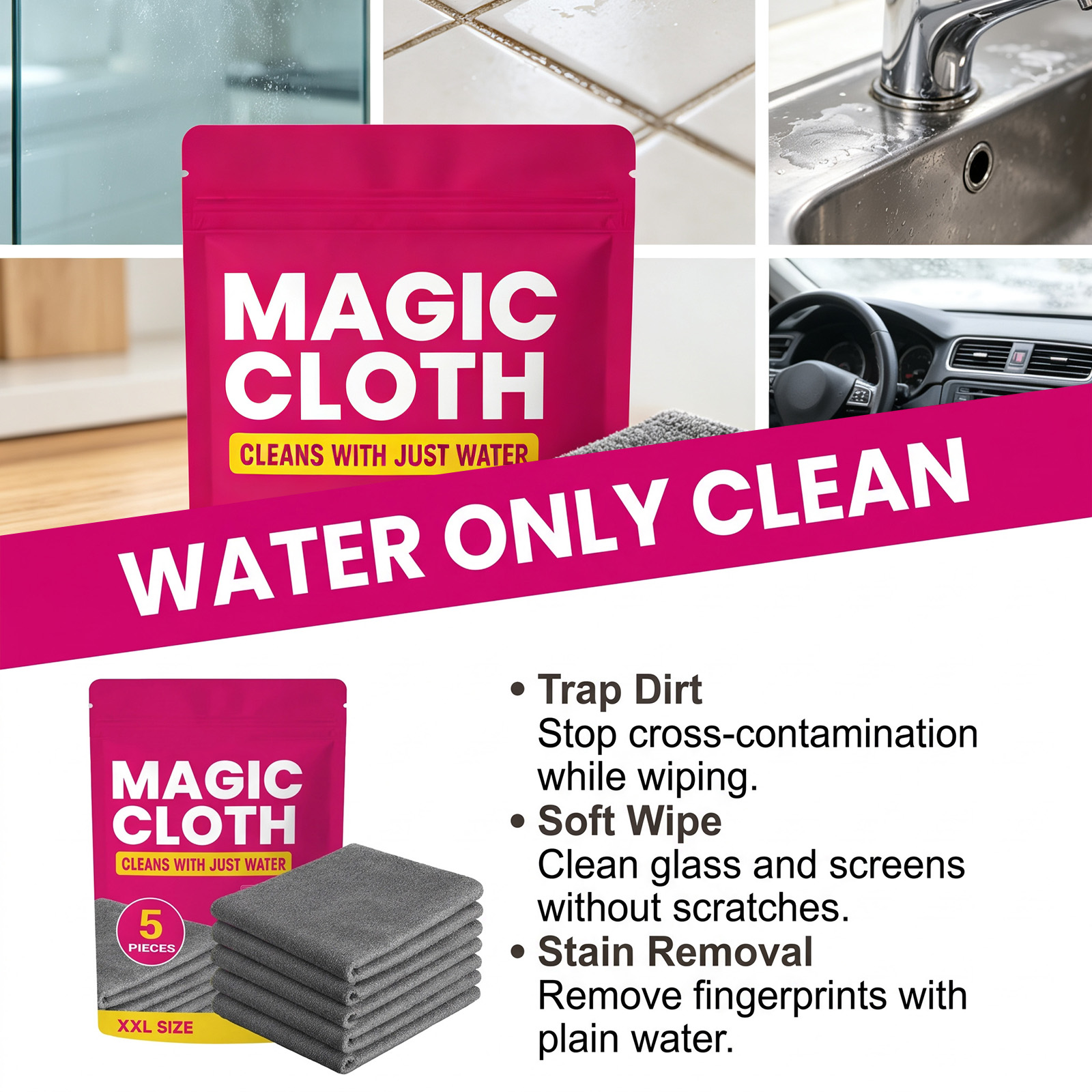Magic Cleaning Cloths 5PCS Mic - Glass Cleaner Streak 评论和价格